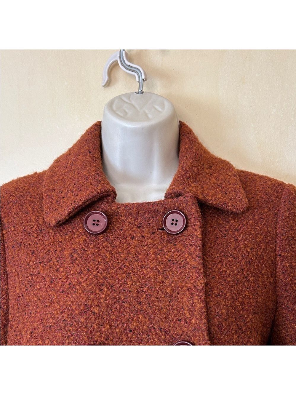 Zara Rust Brown Double-Breasted Boucle Pea Coat size S - Picture 2 of 12